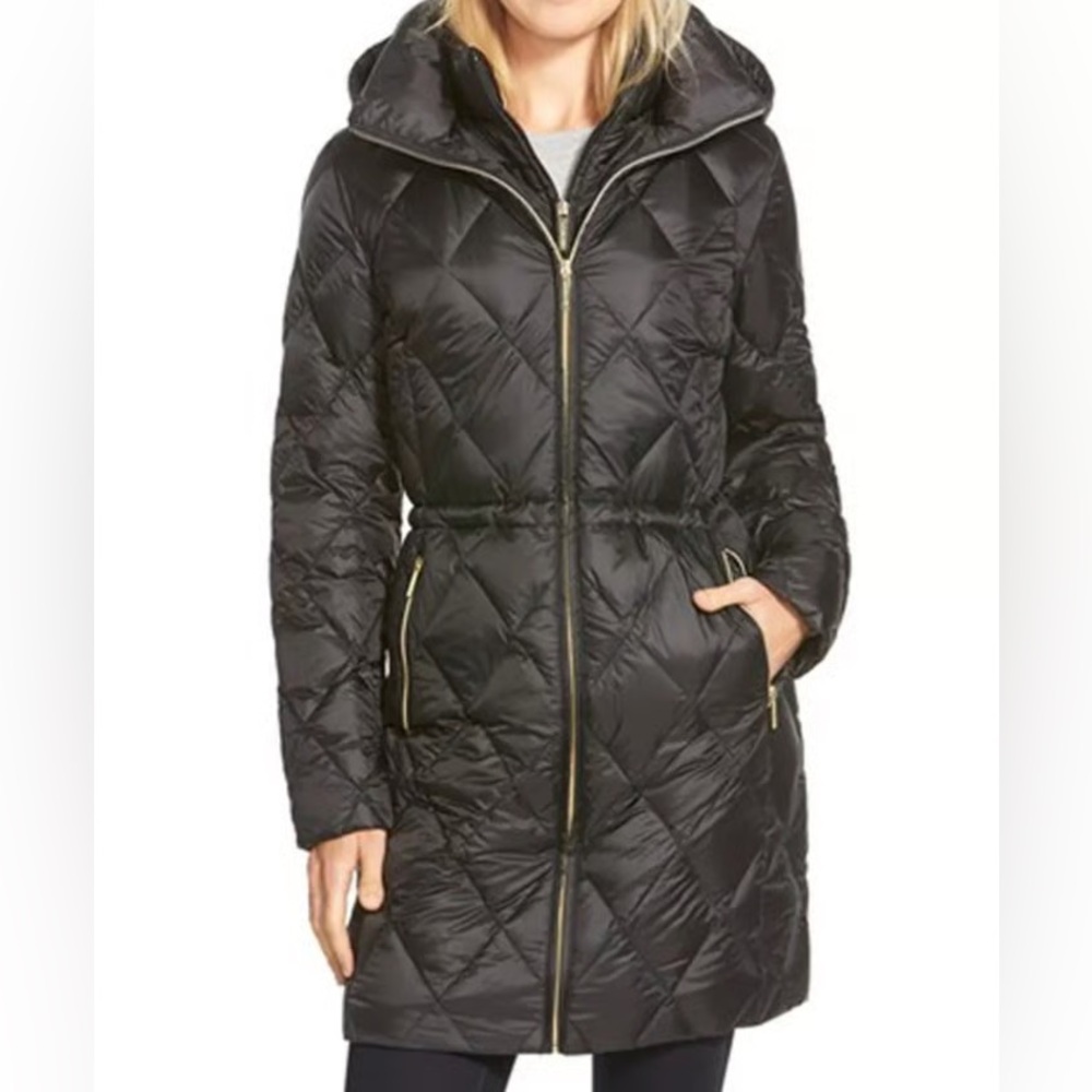 Michael Kors petite quilted Hooded Black Packable Puffer Coat jacket size small